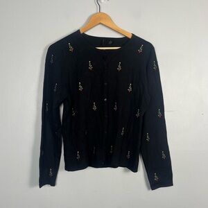 Etoile black Christmas tree button front cardigan size medium